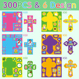 Haooryx 300pcs Easter Cross-Shaped Make a Cross Scene Sticker Roll Make Your Own Easter Theme Cross Sticker Decals Christian Religious Jesus He Is Risen Bunny Chick DIY Sticker for Easter Party Supply