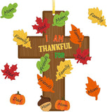 Haooryx 28 Pack Fall Christian Cross Craft Kit Make Your Own Religious Thanksgiving Thankful Cross Hanging Ornament DIY Thankful Craft Religious Classroom Sunday School Church Give Thanks Party Decor