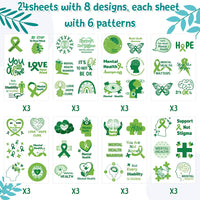 Haooryx 24Sheet Mental Health Awareness Tattoos Temporary Decoration Waterproof Green Ribbon Support Not Stigma Fake Tattoo Sticker for Adult Teens School Fundraiser Event Mental Health Handout Supply