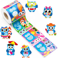 Haooryx 300pcs Summer Owl Make A Face Scene Sticker Roll Make Your Own Owl Decorative Sticker Mixed and Match Self-Adhesive DIY Summer Theme Sticker for Scrapbooking Water Bottle Laptop Decals