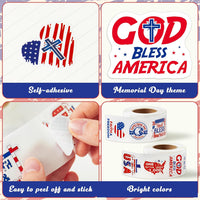 Religious Patriotic Theme Sticker Rolls - Haooryx 1000pcs Religious & Patriotic Sticker American Flag Element Decals Faith Freedom God Bless The USA Religious Sticker for Independence Day Memorial Day