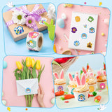 Haooryx 1000pcs Easter Theme Religious Sticker Rolls, 16 Designs Cartoon Drawning Style Easter Sticker Cute Bible Cross Jesus Lives He Is Risen Sticker Decal Easter Sunday School VBS Supllies for Kids