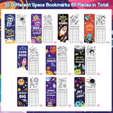 Haooryx 63Pcs Space Theme Bookmarks, Colorful Planet Rocket Spaceship DIY Book Marks for Kids Space Theme Birthday Party Favors Teachers Students Class Gift Reading Club Reward Reading Record Bookmark