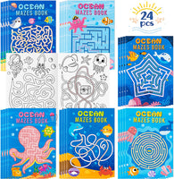 Haooryx 24pcs Ocean Mazes Books for Kids, Cute Ocean Animals Children Maze Activity Book 12 Difficulty Levels Puzzle games Classroom Problem-Solving DIY Colorable Maze Books for Beginners Ages 5-12