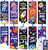 Haooryx 63Pcs Space Theme Bookmarks, Colorful Planet Rocket Spaceship DIY Book Marks for Kids Space Theme Birthday Party Favors Teachers Students Class Gift Reading Club Reward Reading Record Bookmark