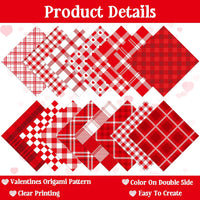 Haooryx 60pcs Valentine’s Day Red Plaid Patterned Paper Set, Double-sided 11’x11’ Heart Pattern Red Buffalo Plaid Scrapbook Specialty Paper Origami Paper for Valentine’s DIY Scrapbook Giftwrap Decor
