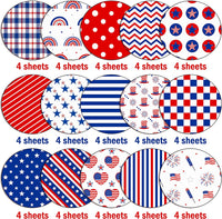 Haooryx 60pcs The 4th of July Patriotic Pattern Paper Set 15 Designs 11 Inch Independence Day Double-Sided Retro Scrapbook Specialty Paper-U.S. Flag Red Blue White Patriotic Decorative Craft Paper