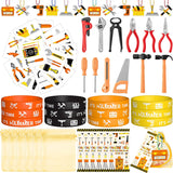 Haooryx 72pcs Construction Tool Party Favors Set of Engineering Silicone Bracelets, Keychains, Thank You Card, Temporary Tattoo and Organza Bags for Kid Construction Theme Birthday Party School Reward