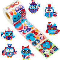 Haooryx 300pcs The 4th of July Owl Stickers Scene Roll Patriotic Make Your Own Owl Sticker Mix and Match Self Adhesive Sticker Decals Educaitonal DIY Sticker for Independence Day Memorial Day for Kids