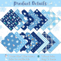 Haooryx 60pcs Blue and White Winter Theme Pattern Paper Set, 11x11 Inch Snowflakes Snowman Penguin Polar Bear Blue and White Plaid Double-Sided Glossy Origami Paper Christmas DIY Gift Wrapping Paper