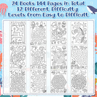 Haooryx 24pcs Ocean Mazes Books for Kids, Cute Ocean Animals Children Maze Activity Book 12 Difficulty Levels Puzzle games Classroom Problem-Solving DIY Colorable Maze Books for Beginners Ages 5-12