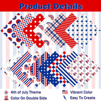 Haooryx 60pcs The 4th of July Patriotic Pattern Paper Set 15 Designs 11 Inch Independence Day Double-Sided Retro Scrapbook Specialty Paper-U.S. Flag Red Blue White Patriotic Decorative Craft Paper