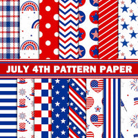 Haooryx 60pcs The 4th of July Patriotic Pattern Paper Set 15 Designs 11 Inch Independence Day Double-Sided Retro Scrapbook Specialty Paper-U.S. Flag Red Blue White Patriotic Decorative Craft Paper