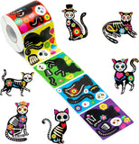 Haooryx 300pcs Day of The Dead Cat Skeleton Make A Face Sticker Roll Mexican Fiesta Skeleton Cat Make Your Own Sticker Decals Día de Muertos Sticker for Dia de Los Muertos Party Favor Supply