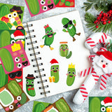 Haooryx 300pcs Christmas Theme Make A Pickle Face Scene Sticker Roll, Make Your Own Pickle Gherkin Sticker Decals Mix and Match DIY Cartoon Cucumber Art Craft for Kids Xmas Party Favor Supplies