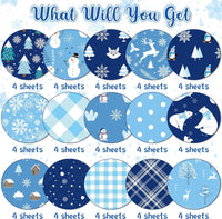 Haooryx 60pcs Blue and White Winter Theme Pattern Paper Set, 11x11 Inch Snowflakes Snowman Penguin Polar Bear Blue and White Plaid Double-Sided Glossy Origami Paper Christmas DIY Gift Wrapping Paper