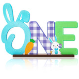 Haooryx Easter Bunny One Letter Sign Wooden Table Centerpiece, Some Bunny is One Table Sign for Boy Baby Shower Blue Bunny First Birthday Decoration Spring Easter Rabbit 1st Birthday Party Supplies