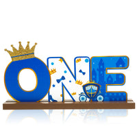 Haooryx Prince ONE Letter Sign Table Wooden Centerpiece for Baby Boy Royal Prince First Birthday Party Decorations, Shining Crown One Year Old Toddler Boy 1st Birthday Baby Shower Decor Supplies