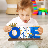 Haooryx Prince ONE Letter Sign Table Wooden Centerpiece for Baby Boy First Birthday Party Decorations, Prince Shining Crown One Year Old Toddler Boy 1st Birthday Decor Supplies Baby Shower Photo Props