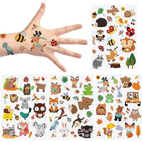 Haooryx 8 Sheets Woodland Animals Temporary Tattoos for Kids Autumn Forest Waterproof Fake Tattoo Leaves Flower Insect Body Sticker Cartoon Art Decal Birthday Party Favors Supplies for Boys Girls