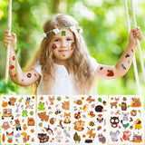 Haooryx 8 Sheets Woodland Animals Temporary Tattoos for Kids Autumn Forest Waterproof Fake Tattoo Leaves Flower Insect Body Sticker Cartoon Art Decal Birthday Party Favors Supplies for Boys Girls