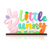 Haooryx Bunny Easter Baby Shower Wooden Table Centerpiece, Little Bunny Is On The Way Wood Letter Sign Gender Reveal Party Decoration for Spring Holiday Easter Party Supplies Birthday Decor Photo Prop