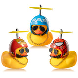 Haooryx 3 Pack Rubber Duck Toys Car Ornaments Helmet Yellow Duck Car Dashboard Decorations Set, Superhero Series Rubber Ducks with Propellers Helmet, Sunglasses, Gold Chain for Adults, Kids Gift