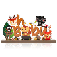 Haooryx Woodland Animals Baby Shower Table Wooden Centerpiece, Oh Baby Letter Sign for Kids Fall Theme Party Decorations Supplies Toddler Birthday Decor Favors Forest Theme Party Ornament Photo Props