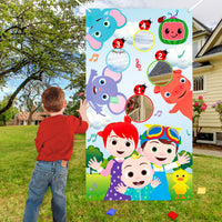 Hsooryx Cocomelon Toss Games with 4 Bean Bags Set Fun Party Game, Large Banner Fun Indoor Outdoor Throwing Games for Kids Adult Themed Birthday Party Favors Decoration Supplies Baby Shower Activities