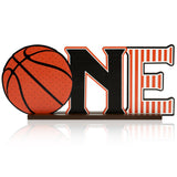 Haooryx Basketball ONE Letter Sign Wooden Centerpiece Table Decoration Basketball Table Topper for Baby Boys First 1st Birthday Baby Shower Decor Basketball Fans Gift Kids Sport Theme Party Decoration