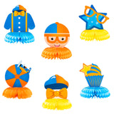 Haooryx 6Pcs Blippi Honeycomb Centerpieces Table Decorations 3D Honeycomb Balls for Kids Blippi Theme Birthday Party Supplies Room Decor Baby Shower Cake Topper Photo Booth Props Party Favor