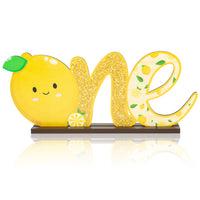 Haooryx Lemon ONE Letter Sign Wooden Table Centerpieces, Baby First Birthday Party Decoration Supplies Wood Table Topper Sign Spring Summer Lemon Theme 1st Birthday Milestone Baby Shower Photo Props