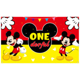 HAOORYX Baby First Birthday Decorations, Fabric Banner Backdrop, Mickey Themed Party supplies for Baby One Year Old Background -72.8 x 43.3 inch