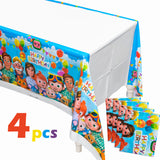 Haooryx 4Pcs JJ Melon Table Cover Party Decoration Supplies Disposable Plastic Tablecloths Cute Cartoon Tablecovers for Kids Super Baby JoJo Themed Birthday Party and Baby Shower Decoration Favors