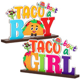 Haooryx 2Pcs Taco Bout a Baby Gender Reveal Wooden Centerpiece Table Decorations, Mexican Cinco De Mayo Boy Girl Letter Signs He or She Table Centerpieces for Gender Reveal Baby Shower Party Supplies