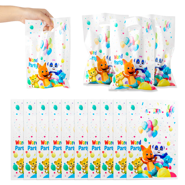 Haooryx 50pcs Word Party Theme Party Favor Bags, Plastic Goodies Gift Bag Candy Treat Bags for Kids Word Party Birthday Party Supplies Family Party Baby Shower Decorations Children Rewards Pack