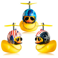 Haooryx 3 Pack Rubber Duck Toys Car Ornaments, American Flag Yellow Ducks Car Dashboard Decoration Camouflage Star and Stripe Helmet Squeak Duck with Propeller for Kid Adult 4th of July