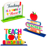 Haooryx 3 Pieces Teacher Appreciation Wooden Centerpiece Best Teacher Sign Table Topper Decoration Teacher Appreciation Gift for School Classroom Teaching Desk Wood Letter Signs Decor Photo Booth Prop