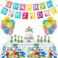 Haooryx 48Pcs Word Party Birthday Party Decorations Supplies- Happy Birthday Banner, 12" Latex Balloons, Word Party Cake Topper Cupcake Toppers, Table cover for Baby Shower Theme Birthday Party Favor