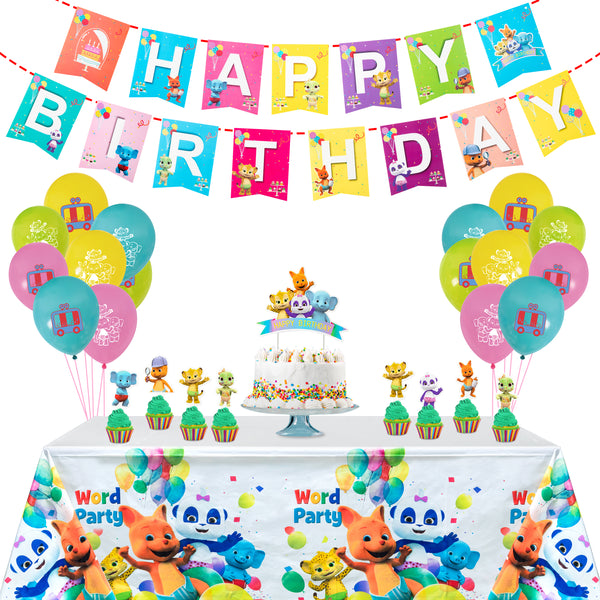 Birthday Party Supplies 212pcs Birthday Party Decorations Include Backdrop,  Happy Birthday Banner, Tableware Set, Tablecover, Cake＆Cupcake Toppers