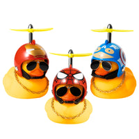 Haooryx 3 Pack Rubber Duck Toys Car Ornaments Helmet Yellow Duck Car Dashboard Decorations Set, Superhero Series Rubber Ducks with Propellers Helmet, Sunglasses, Gold Chain for Adults, Kids Gift