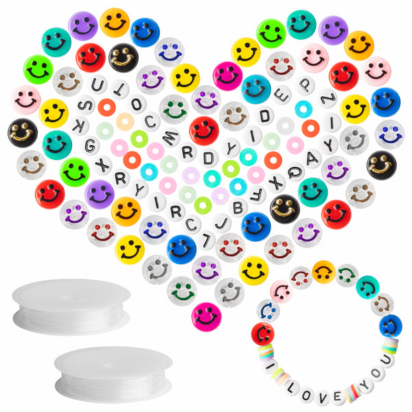 Haooryx 802pcs Y2K Smiley Face Beads Jewellery Making Kit, DIY Necklace Bracelet Earring Ring Making Acrylic Round Happy Face Charms Spacer Beads for Art Crafts Christmas Gift for Women Girls Teens