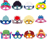 HAOORYX 24 Pack Trolls Mask Costume Dress up supplies, Trolls Theme Party Game Pretend Play Favors for Baby Shower Kids Birthday Party, 24Pcs Printing Mask