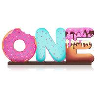 Haooryx Donut ONE Letter Sign Wooden Centerpiece, Sweet One Doughnut Theme 1st Birthday Party Decoration Baby Girls First B-day Baby Shower Table Topper Ornament Photo Props for One Year Old Kids