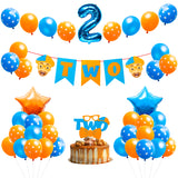 HAOORYX 42Pcs Blippi 2nd Birthday Party Decorations Supplies Kit, Two-year-old Kids Birthday-12" Balloons Star Aluminum Foil Balloon Set, Birthday Banner and Cake Topper for Blippi Theme Party Favor