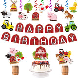 Haooryx 42pcs Farm Animals Birthday Decorations Supplies, Farm Barn Happy Birthday Banner Hanging Swirls Table Centerpieces Cake Toppers Decor Kit for Kids Barnyard Animals Theme Party