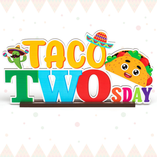 Haooryx Taco Twosday Letter Sign Wooden Centerpiece, Mexican Cinco De Mayo Theme Table Decoration for Baby Two Years Old Birthday Decor 2nd Birthday Party Fiesta Table Topper Wood Ornament Photo Prop