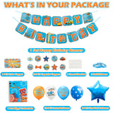 Haooryx 32Pcs Blippi Birthday Party Decorations Supplies Kit for Kids-12" Latex Balloons Star Aluminum Foil Balloons, Happy Birthday Banner, Blippi Cake Toppers and Table cover for Blippi Theme Party