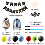 HAOORYX 35PCS Galaxy Wars Birthday Party Favor Supplies for Kids, Black Series Birthday Banner Vader Cake Topper Decoration 12 inch Latex Balloons War Lightsaber BB8 Robot Aluminum Foil balloons
