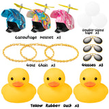 Haooryx 3Pcs Camouflage Rainbow Rubber Duck Toy Car Ornaments Helmet Yellow Duck Car Dashboard Decorations Set, Camouflage Series Rubber Ducks with Propellers Glasses Gold Chain for Kids Adults Gift